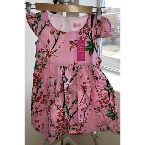 NWT Sunboree Vintage Baby Girls Floral Pleated Dress Size 5 - Picture 1 of 5